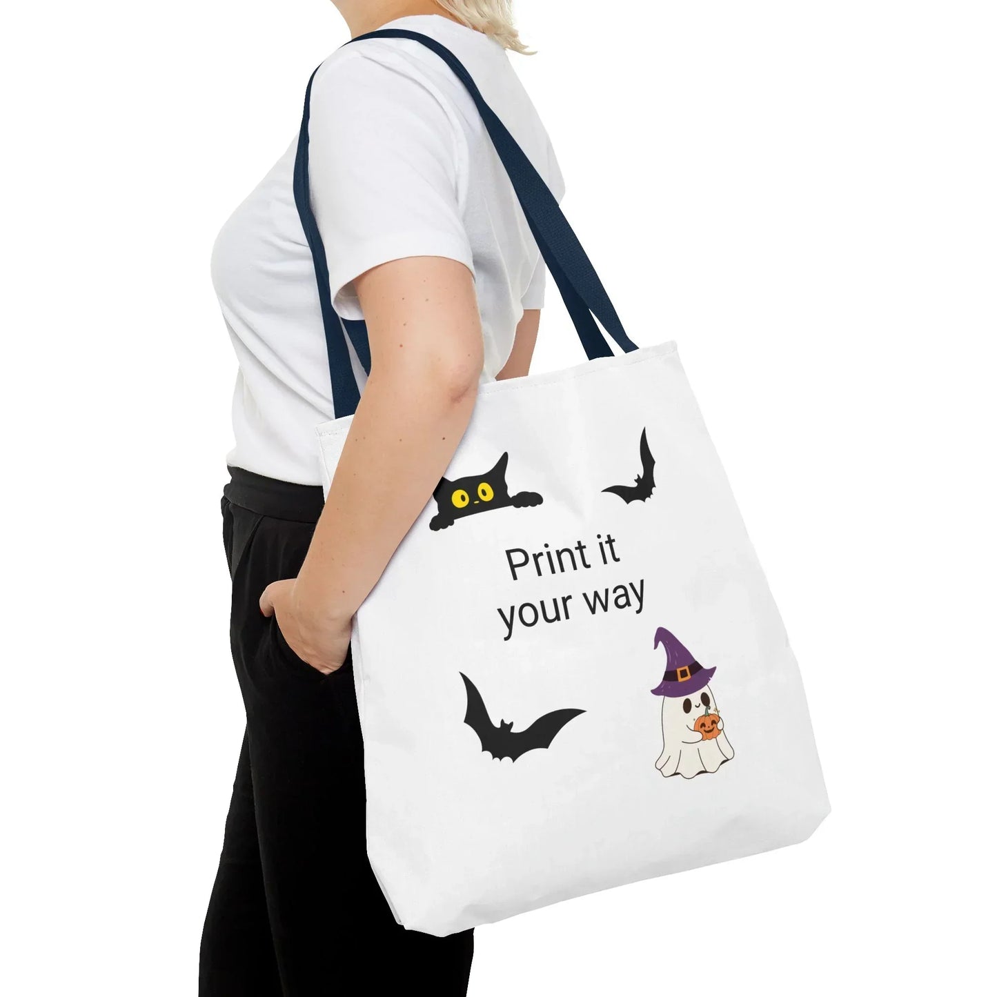HALLOWEEN CAT and GHOST - Tote Bag. (CAN PERSONALIZE) - Tammy & Friends Travel