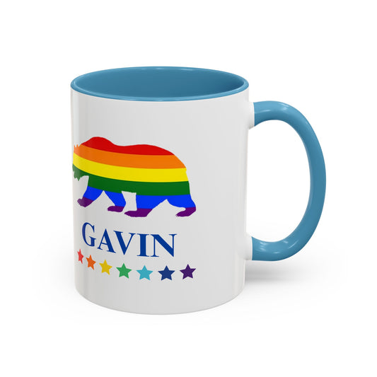 GAVIN PRIDE BEAR - Mug 11oz & 15oz Political Mug with Vibrant Colors (CAN PERSONALIZE) - Tammy & Friends Travel