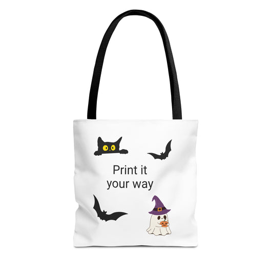 HALLOWEEN CAT and GHOST - Tote Bag. (CAN PERSONALIZE) - Tammy & Friends Travel