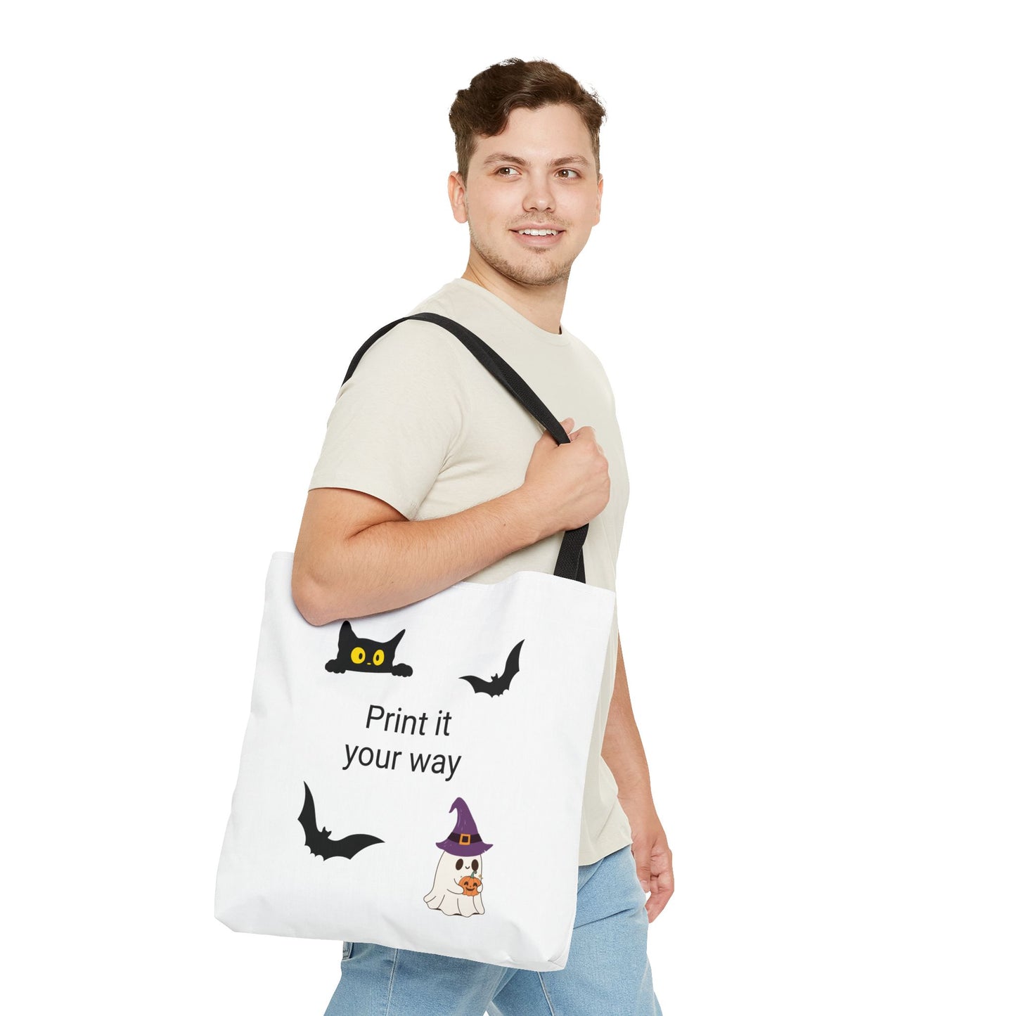HALLOWEEN CAT and GHOST - Tote Bag. (CAN PERSONALIZE) - Tammy & Friends Travel