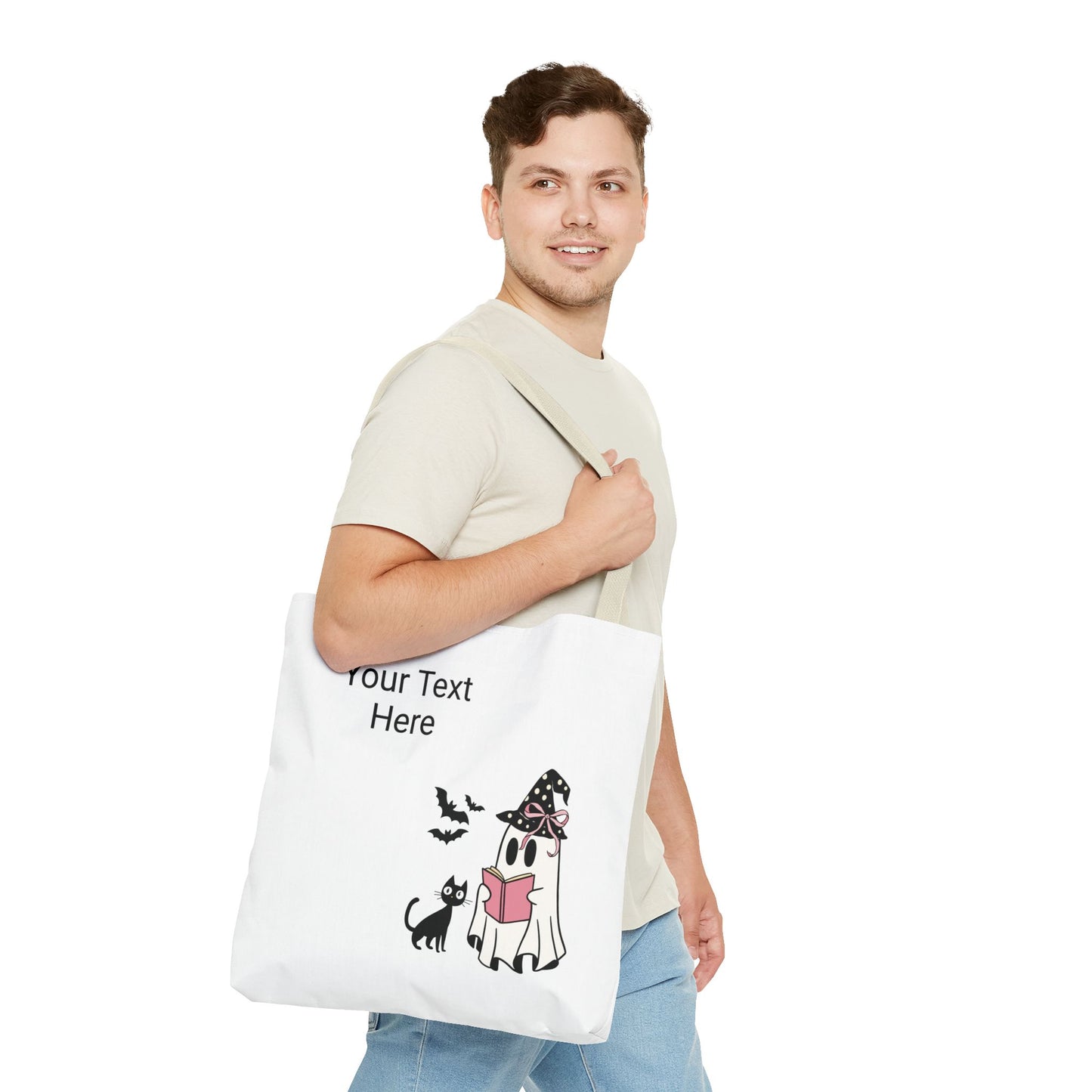 HALLOWEEN GHOST with BOOK - Tote Bag. (CAN PERSONALIZE) - Tammy & Friends Travel