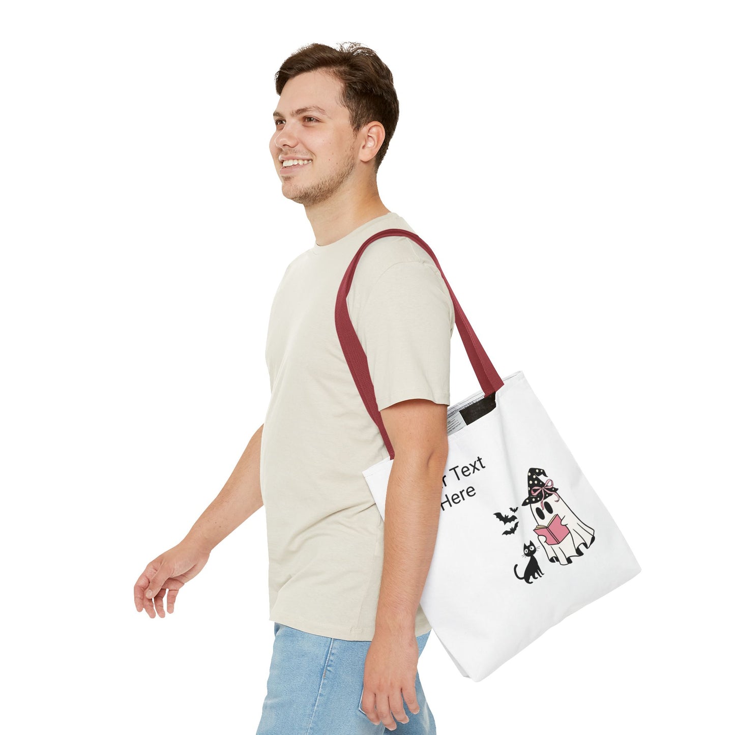 HALLOWEEN GHOST with BOOK - Tote Bag. (CAN PERSONALIZE) - Tammy & Friends Travel
