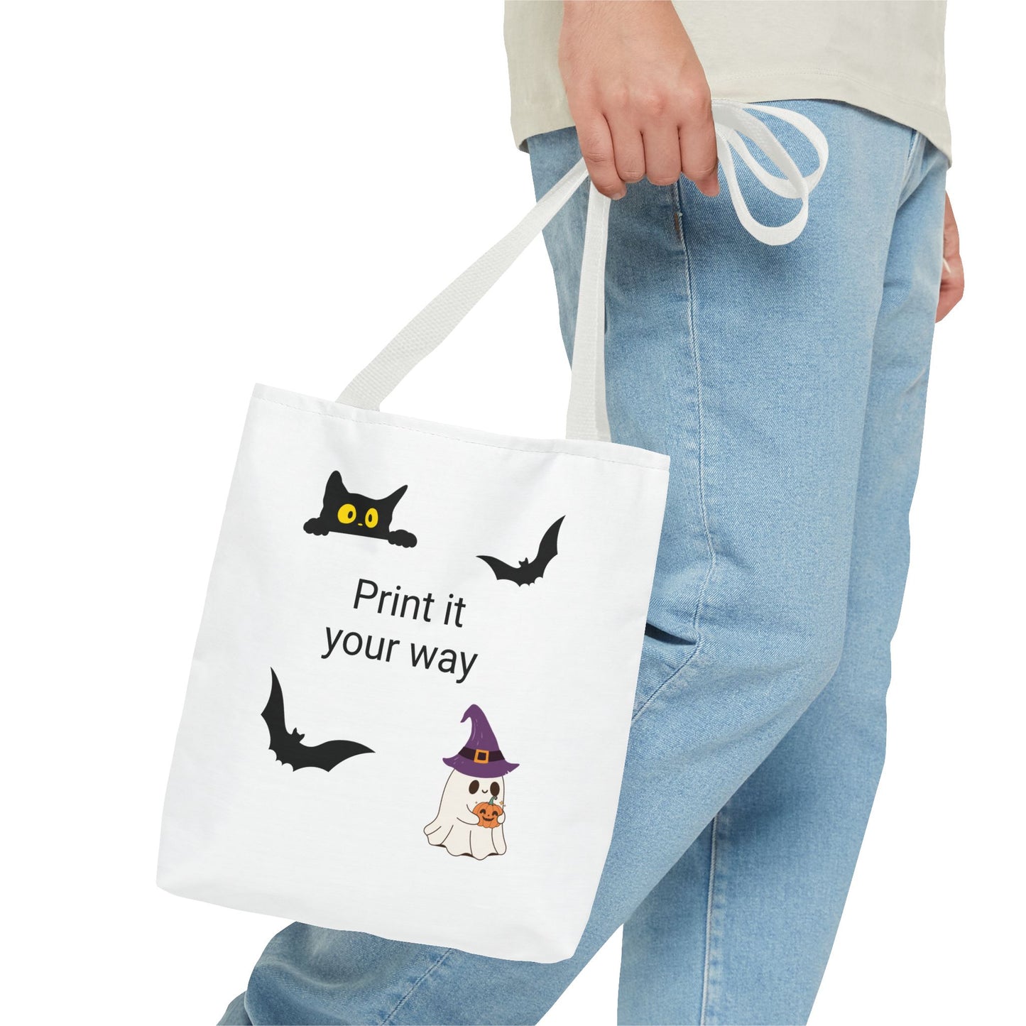 HALLOWEEN CAT and GHOST - Tote Bag. (CAN PERSONALIZE) - Tammy & Friends Travel