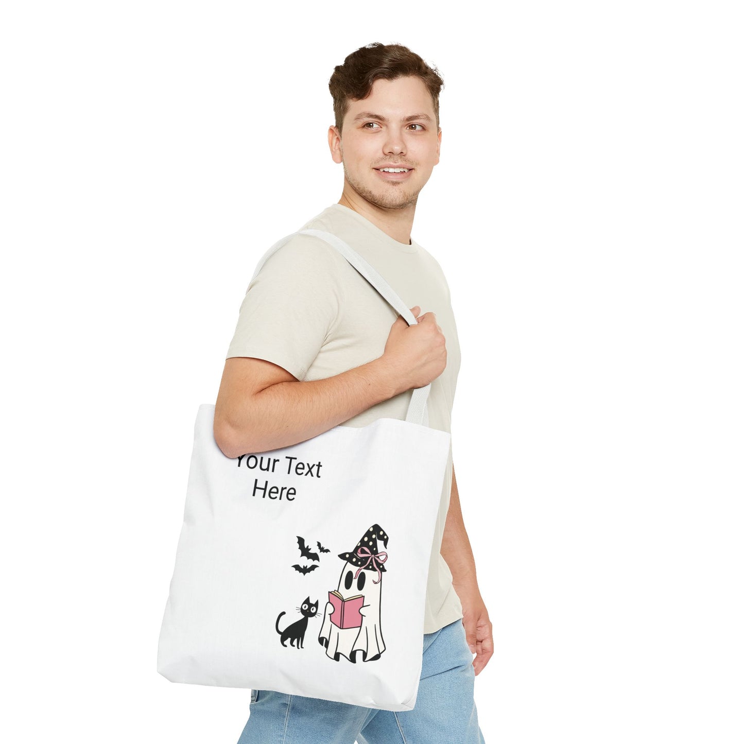 HALLOWEEN GHOST with BOOK - Tote Bag. (CAN PERSONALIZE) - Tammy & Friends Travel