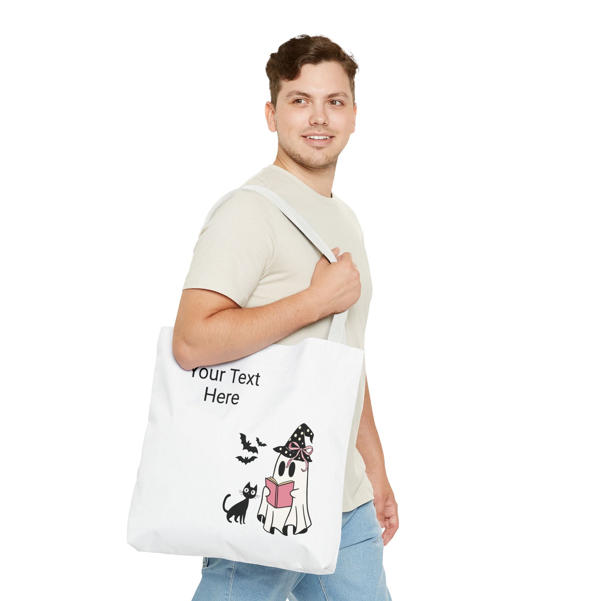 HALLOWEEN GHOST with BOOK - Tote Bag. (CAN PERSONALIZE) - Tammy & Friends Travel