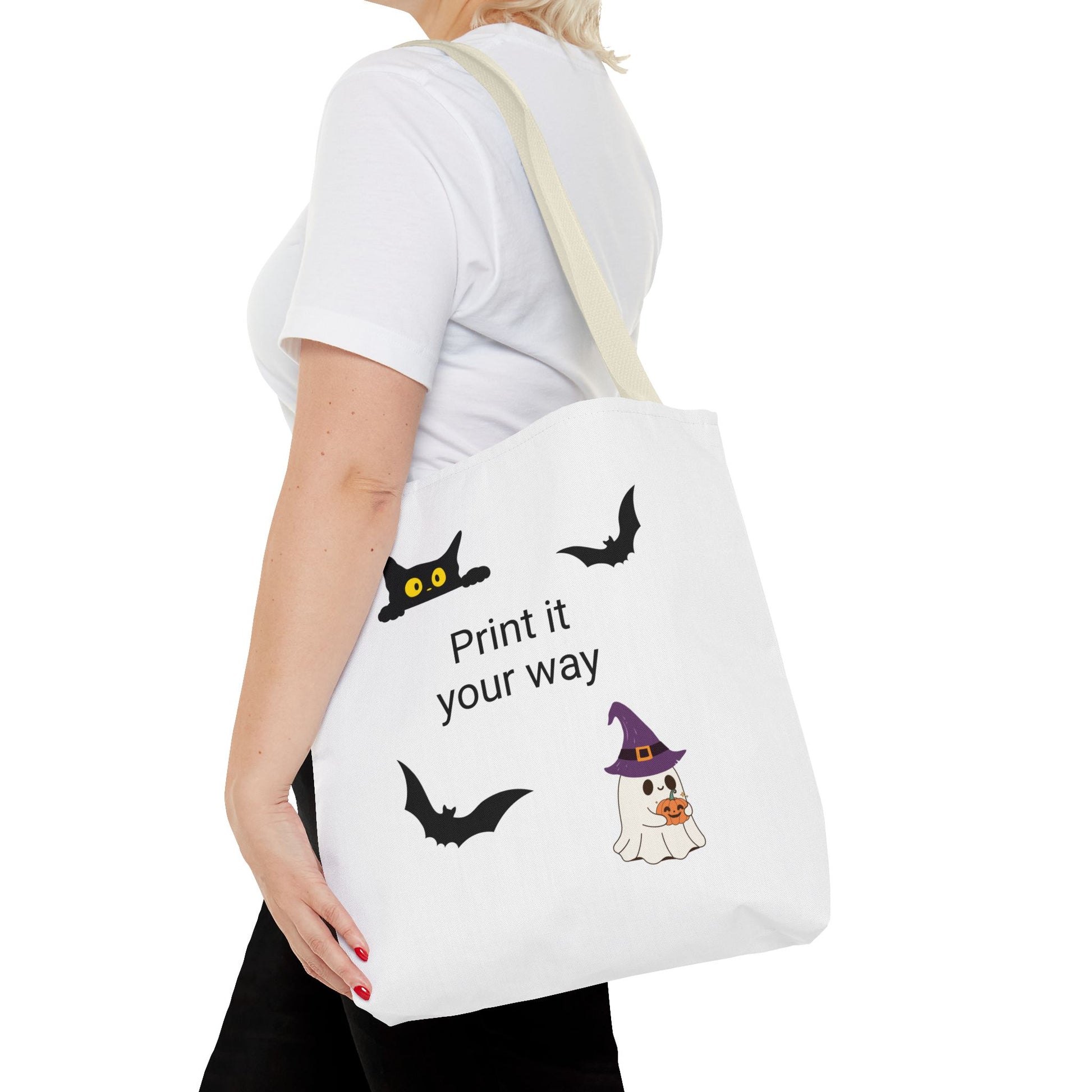 HALLOWEEN CAT and GHOST - Tote Bag. (CAN PERSONALIZE) - Tammy & Friends Travel