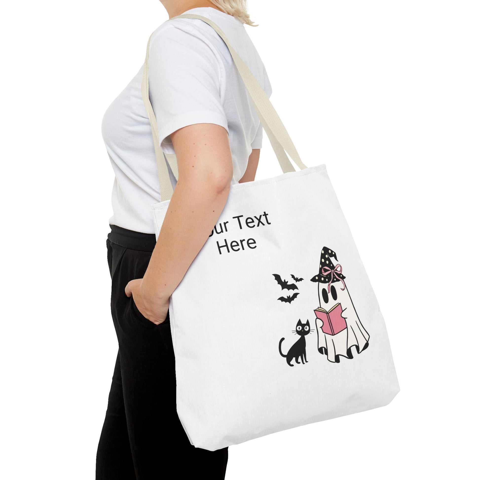 HALLOWEEN GHOST with BOOK - Tote Bag. (CAN PERSONALIZE) - Tammy & Friends Travel