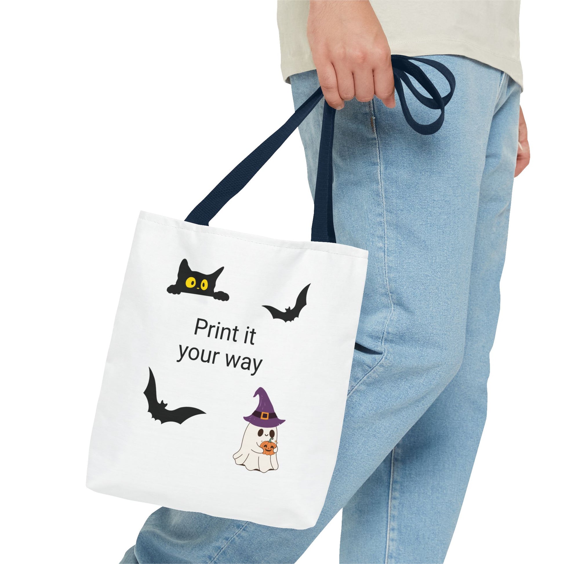 HALLOWEEN CAT and GHOST - Tote Bag. (CAN PERSONALIZE) - Tammy & Friends Travel