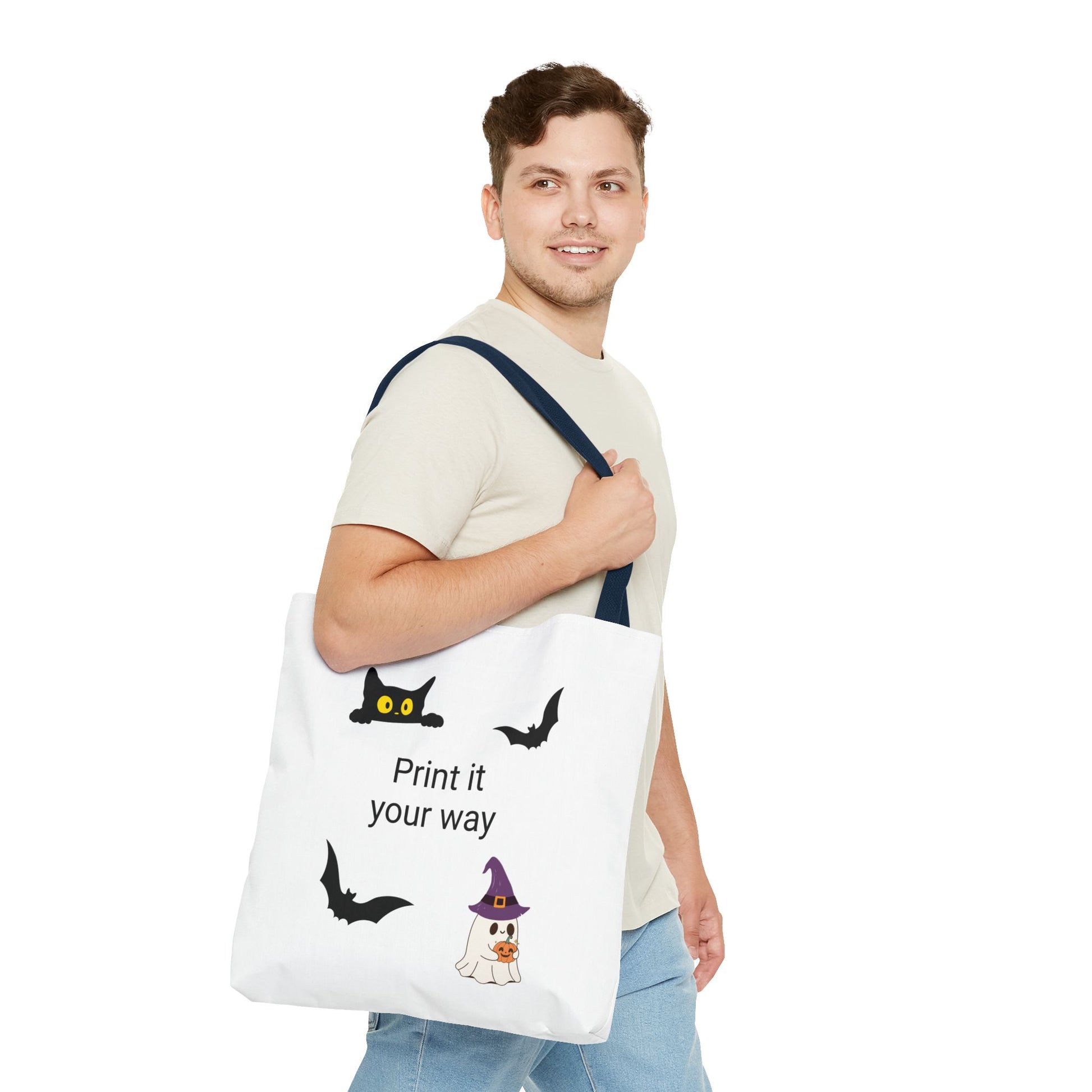 HALLOWEEN CAT and GHOST - Tote Bag. (CAN PERSONALIZE) - Tammy & Friends Travel