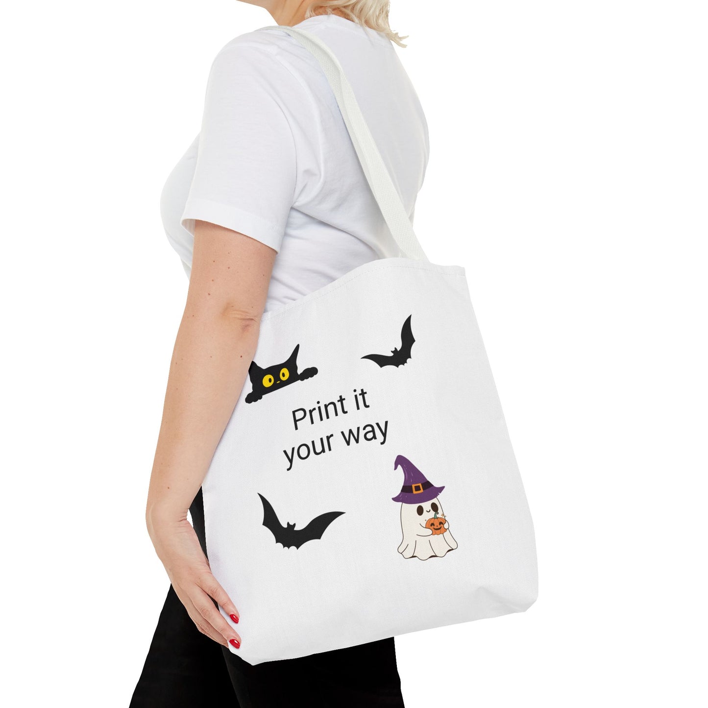 HALLOWEEN CAT and GHOST - Tote Bag. (CAN PERSONALIZE) - Tammy & Friends Travel