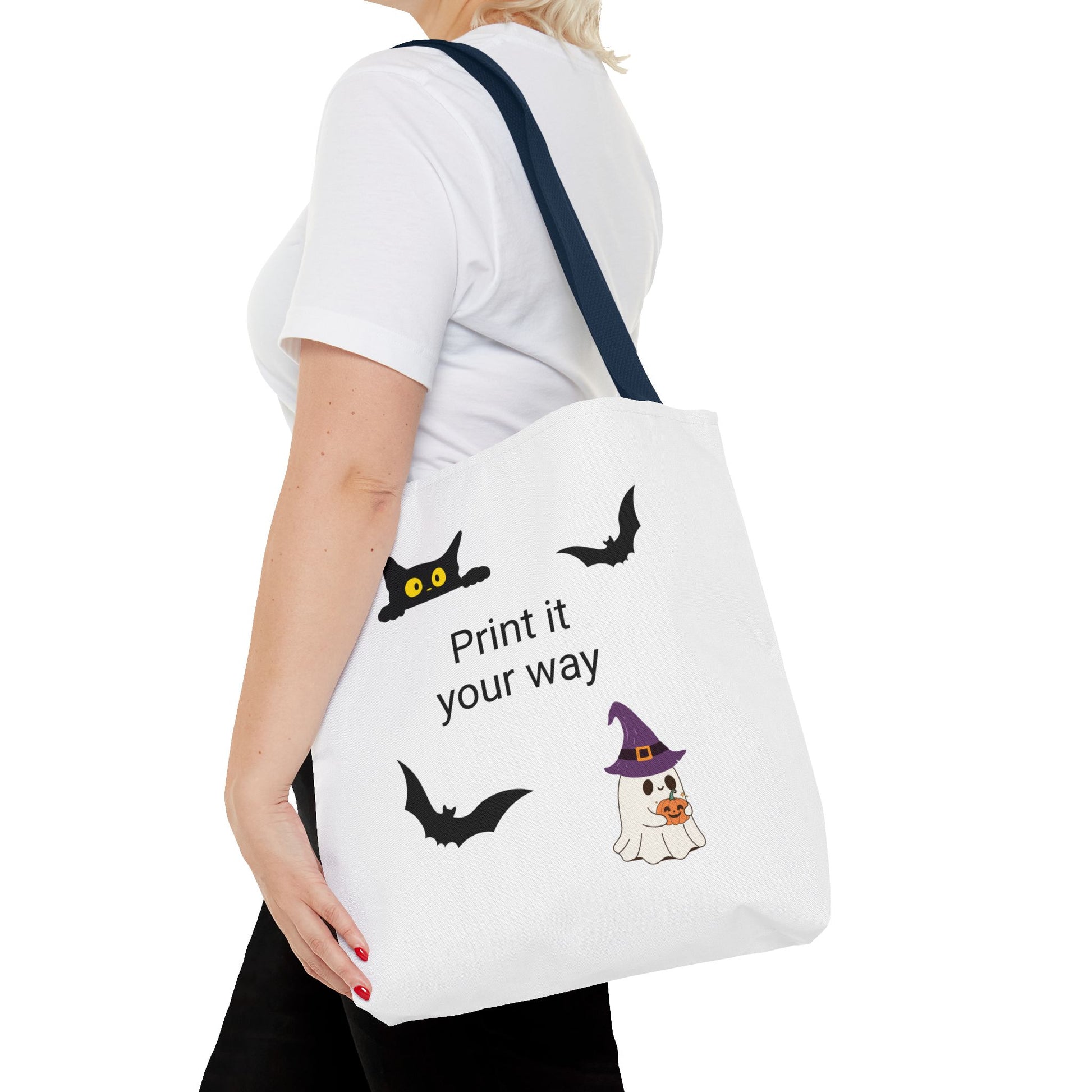 HALLOWEEN CAT and GHOST - Tote Bag. (CAN PERSONALIZE) - Tammy & Friends Travel