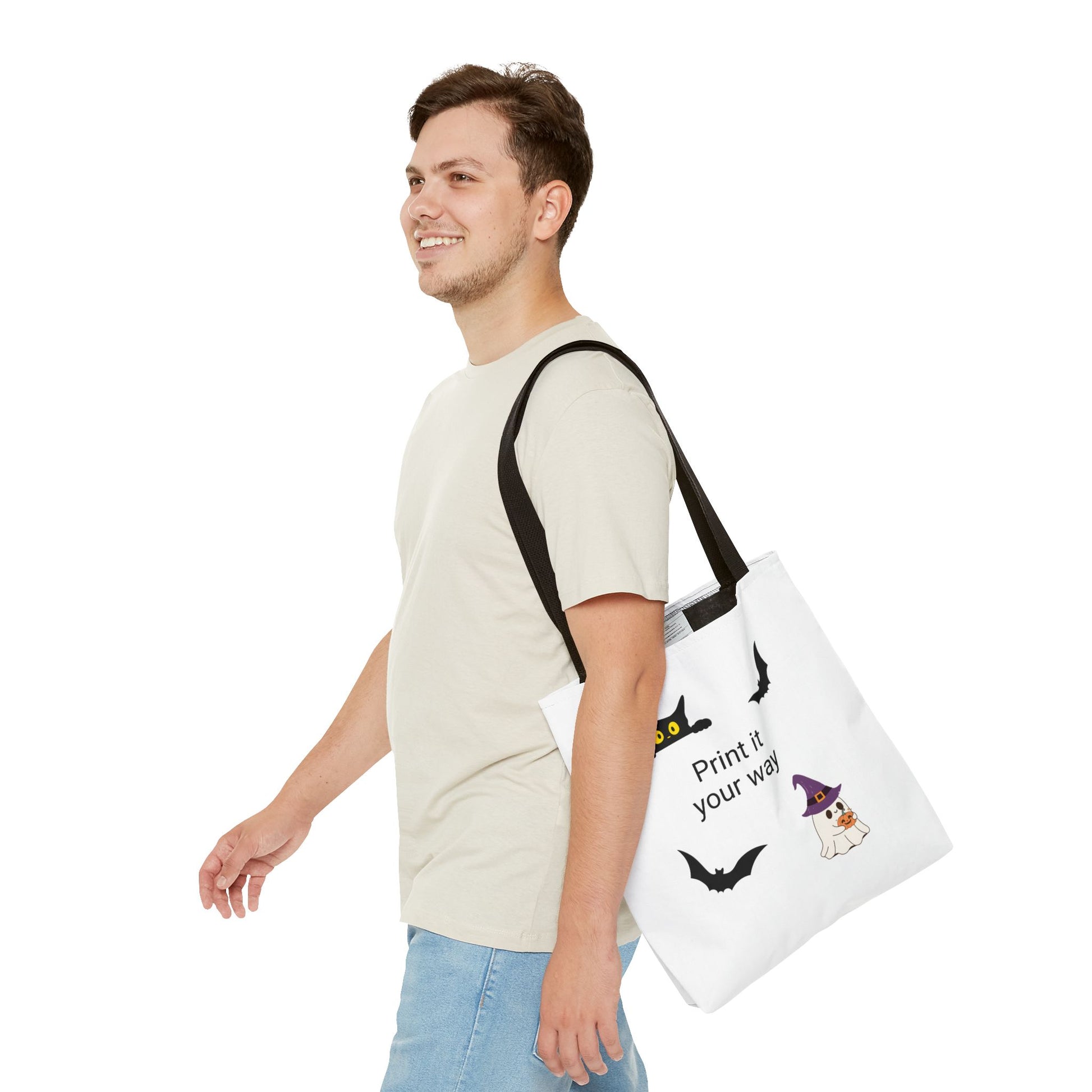 HALLOWEEN CAT and GHOST - Tote Bag. (CAN PERSONALIZE) - Tammy & Friends Travel