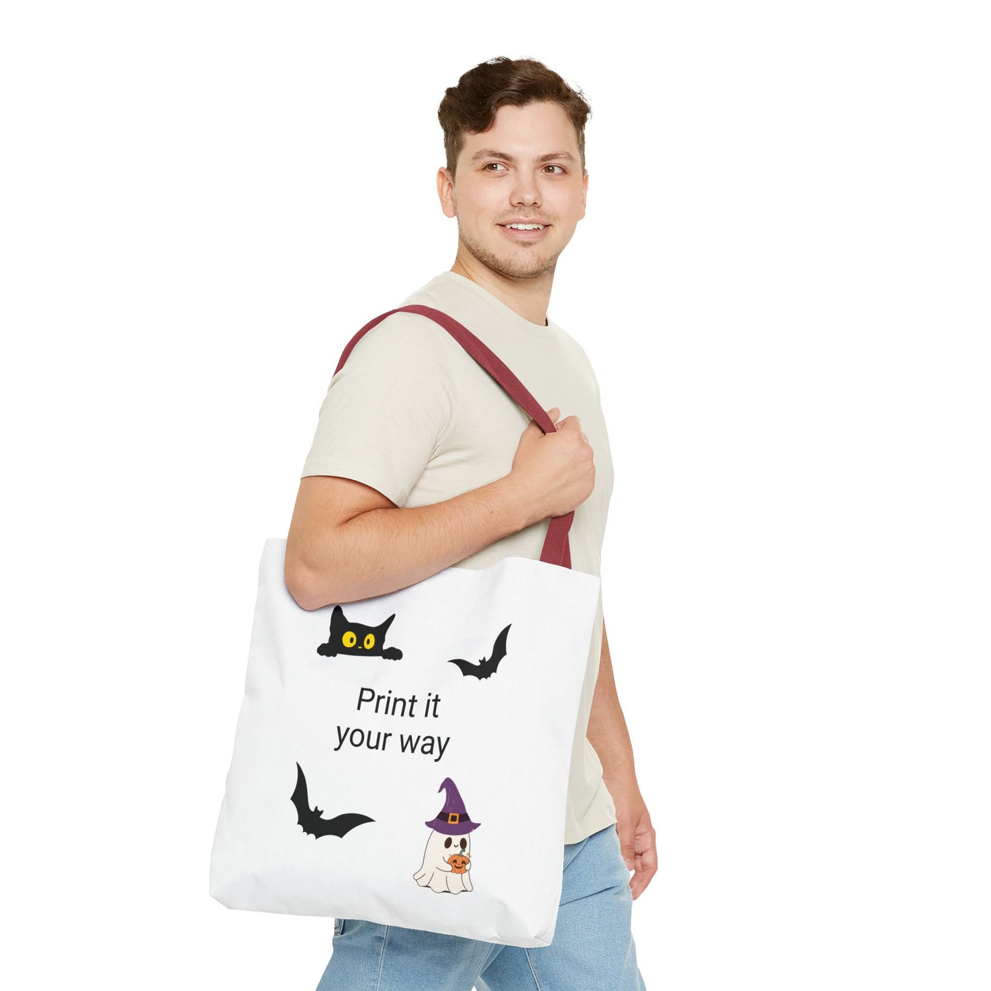 HALLOWEEN CAT and GHOST - Tote Bag. (CAN PERSONALIZE) - Tammy & Friends Travel