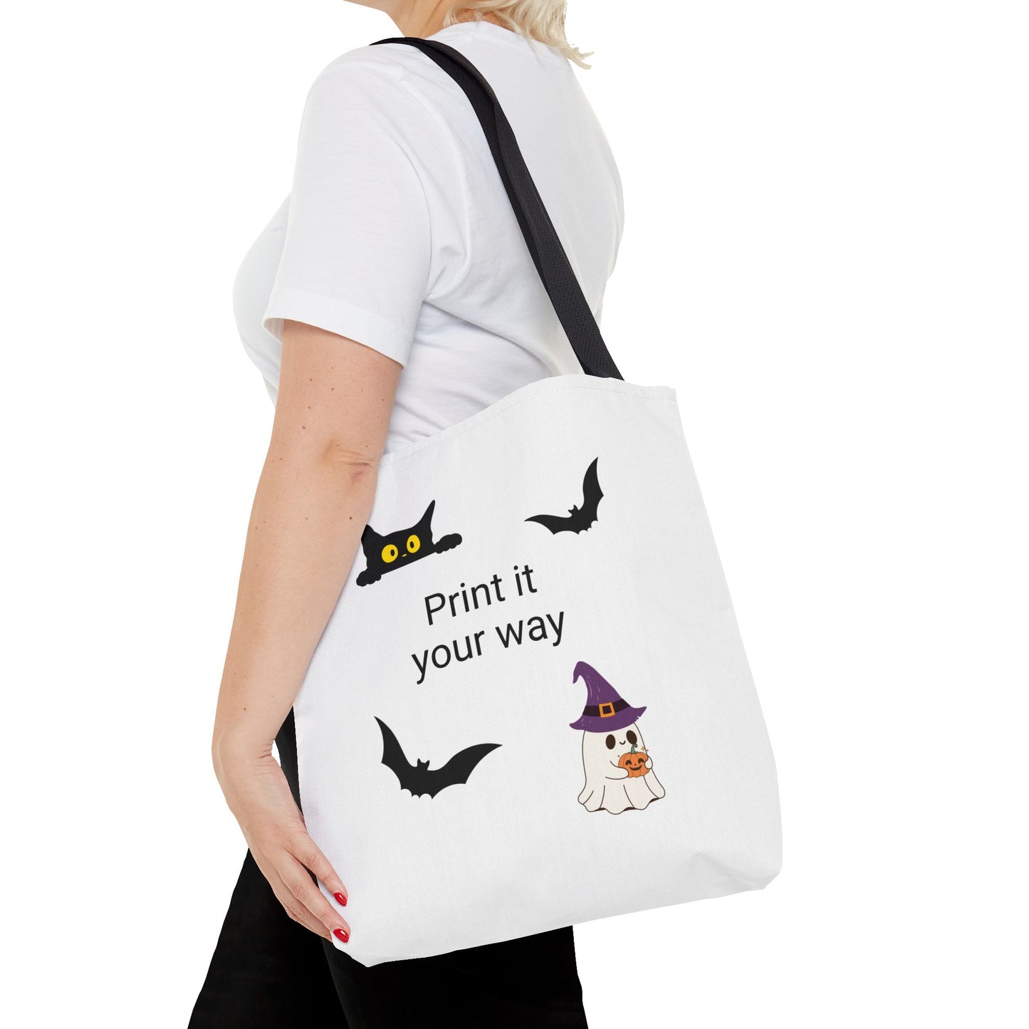 HALLOWEEN CAT and GHOST - Tote Bag. (CAN PERSONALIZE) - Tammy & Friends Travel