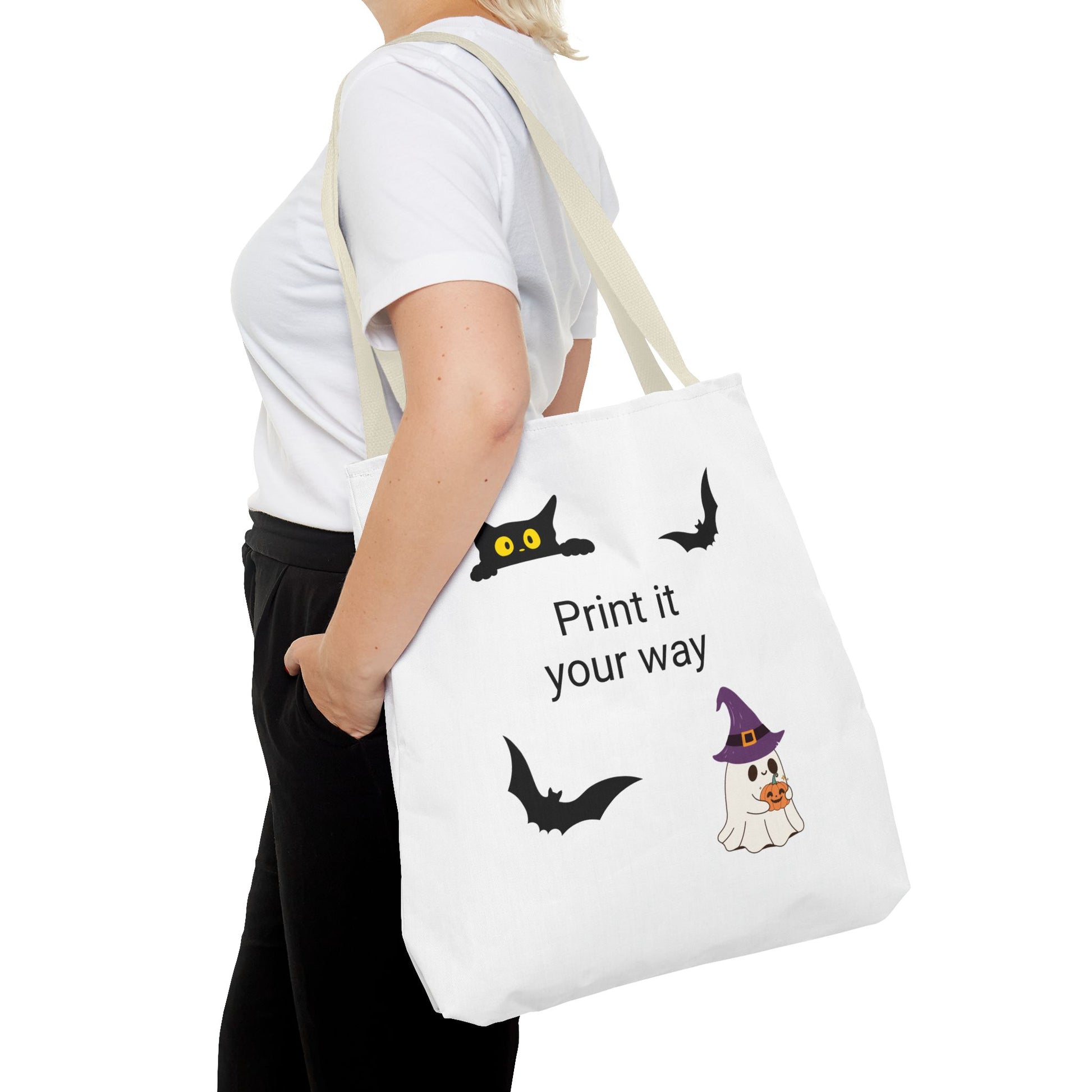 HALLOWEEN CAT and GHOST - Tote Bag. (CAN PERSONALIZE) - Tammy & Friends Travel