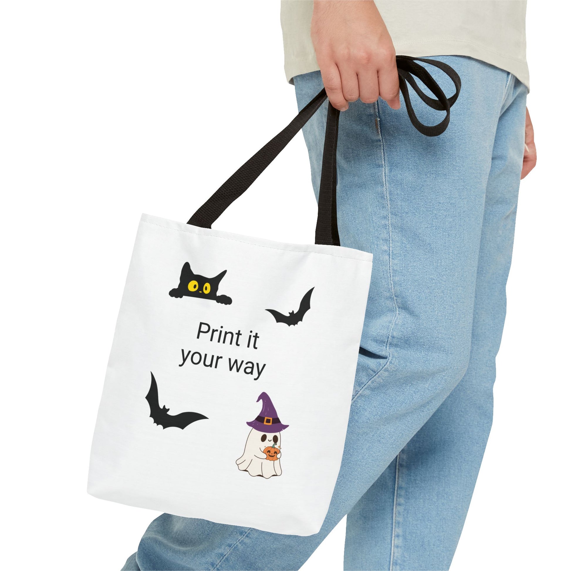 HALLOWEEN CAT and GHOST - Tote Bag. (CAN PERSONALIZE) - Tammy & Friends Travel