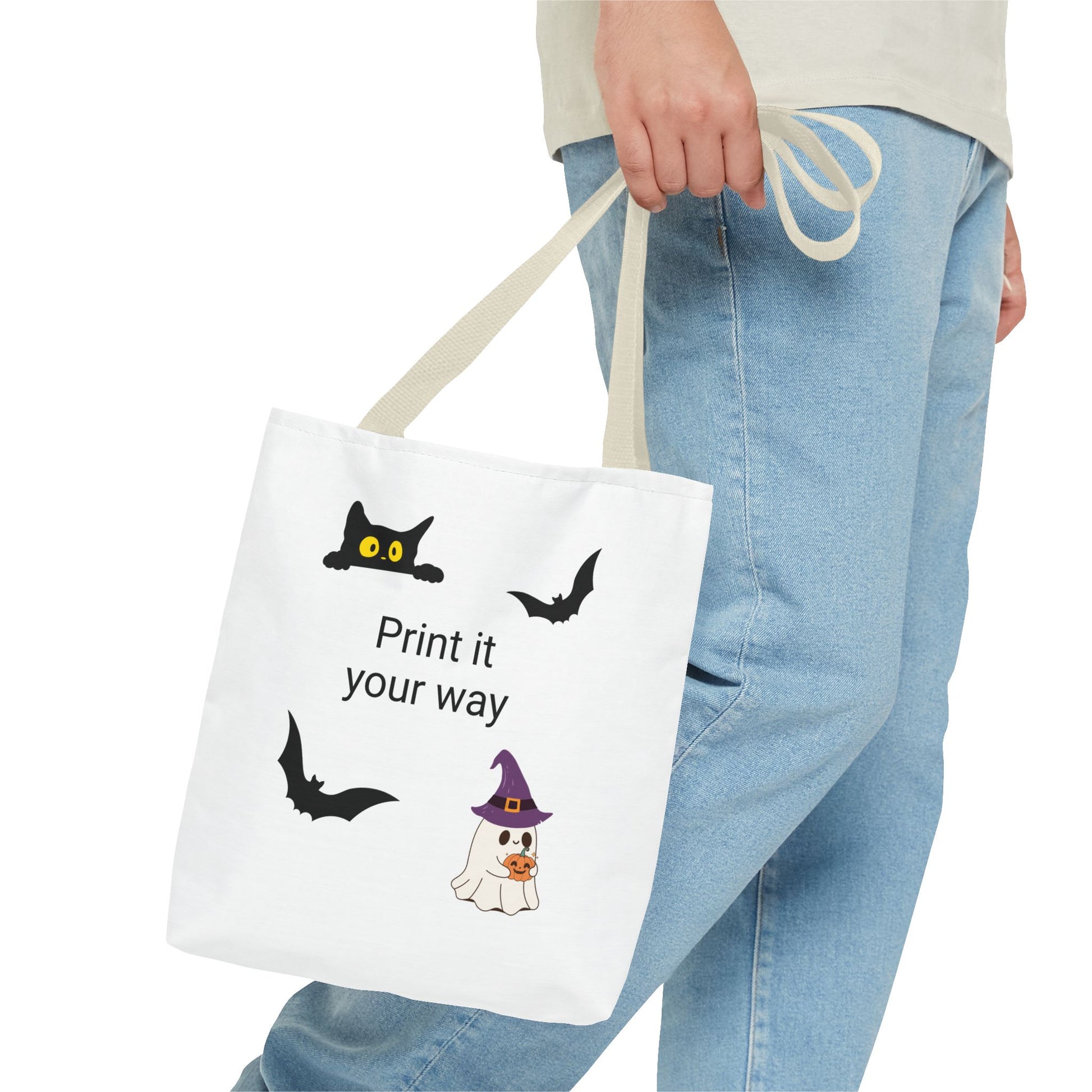 HALLOWEEN CAT and GHOST - Tote Bag. (CAN PERSONALIZE) - Tammy & Friends Travel