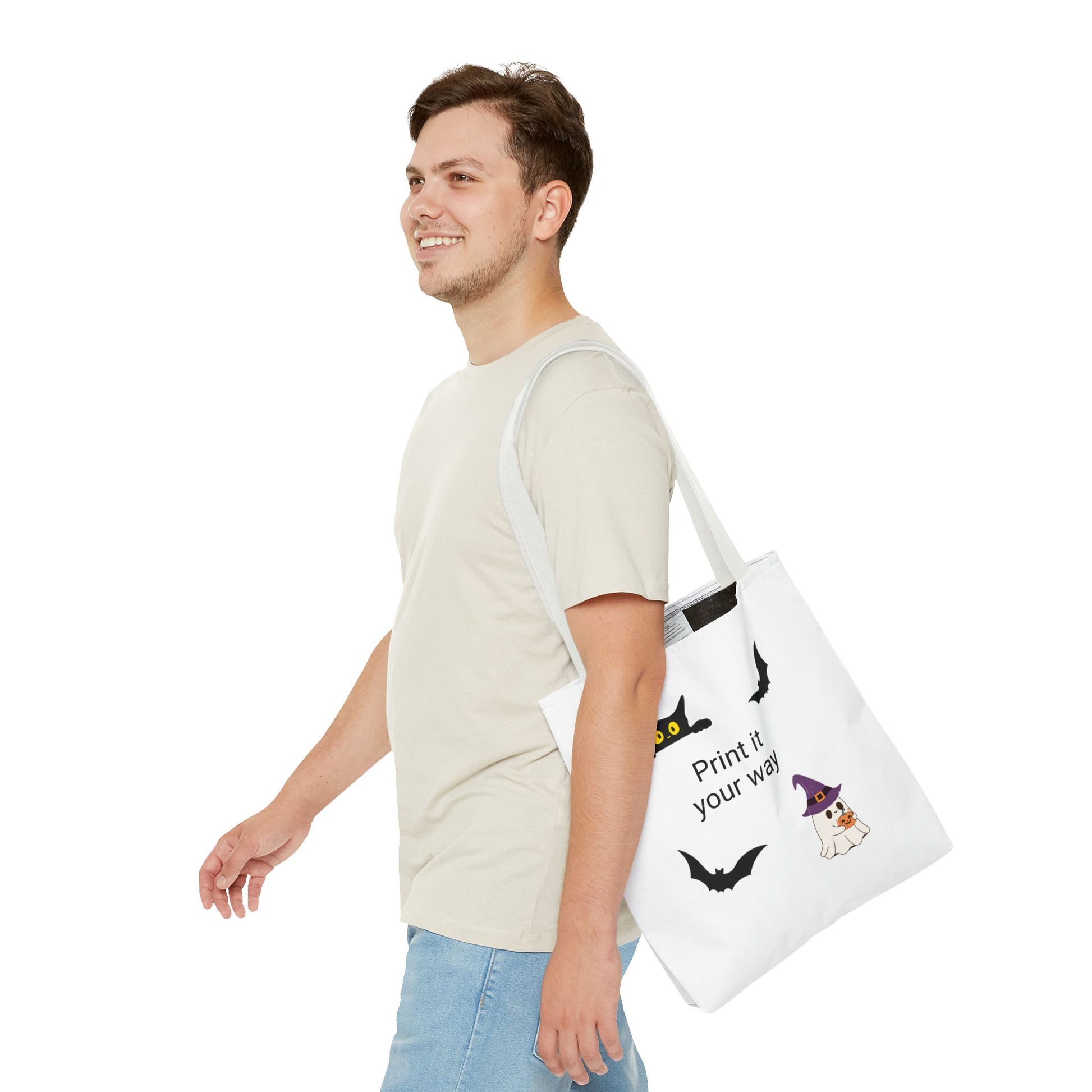 HALLOWEEN CAT and GHOST - Tote Bag. (CAN PERSONALIZE) - Tammy & Friends Travel