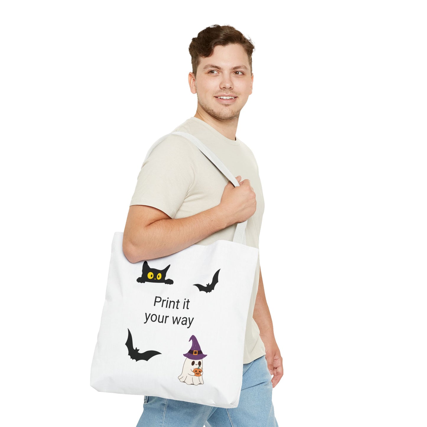 HALLOWEEN CAT and GHOST - Tote Bag. (CAN PERSONALIZE) - Tammy & Friends Travel
