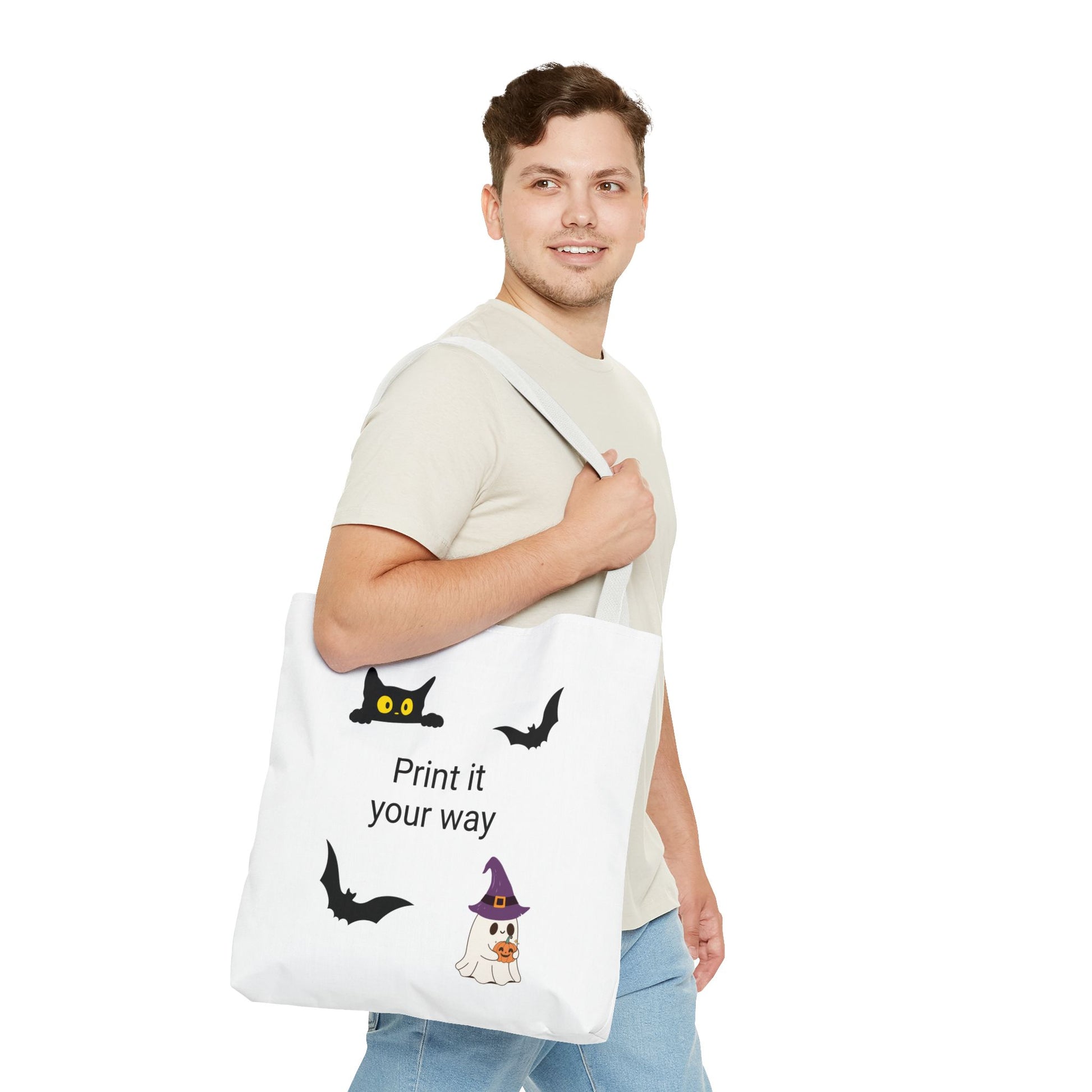 HALLOWEEN CAT and GHOST - Tote Bag. (CAN PERSONALIZE) - Tammy & Friends Travel