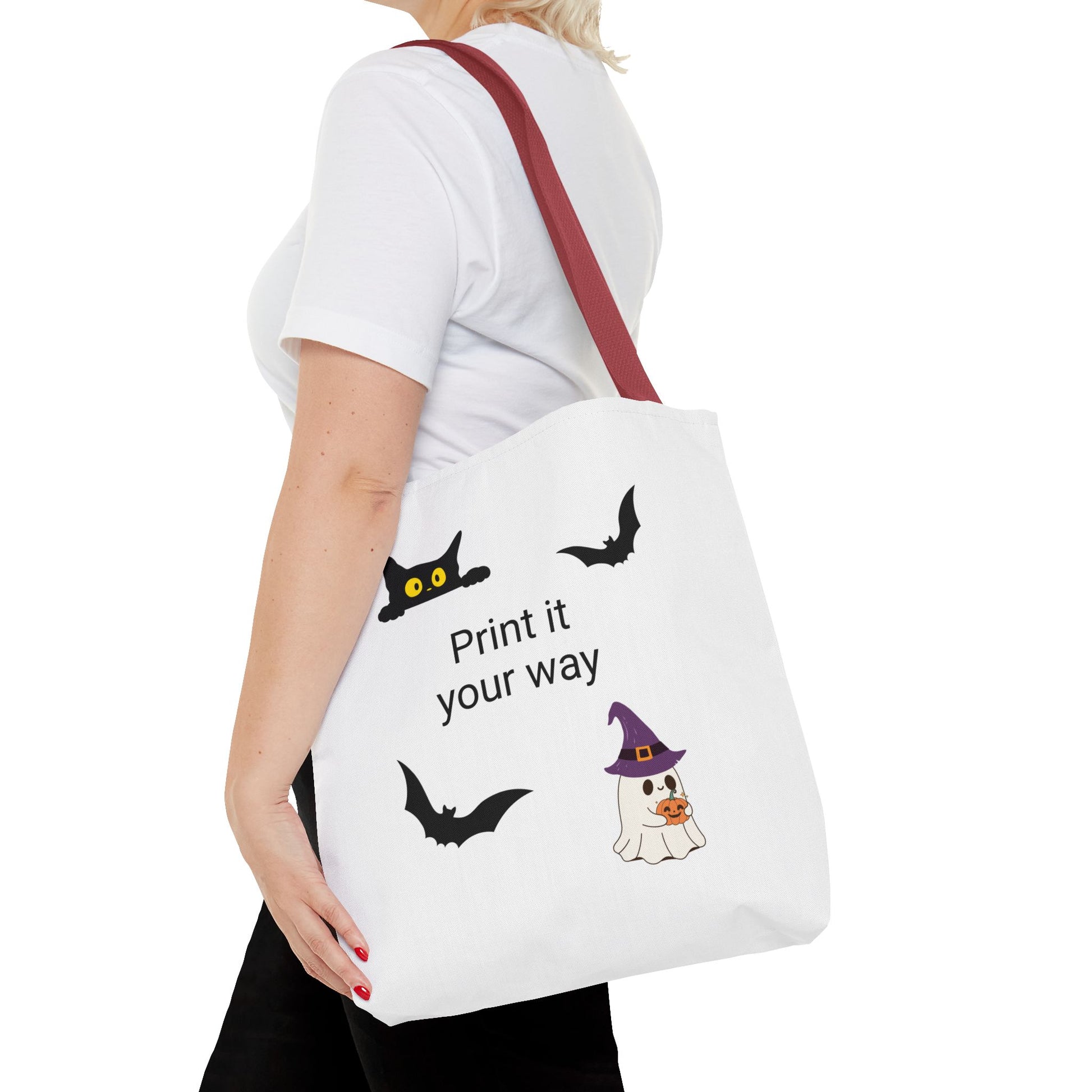 HALLOWEEN CAT and GHOST - Tote Bag. (CAN PERSONALIZE) - Tammy & Friends Travel