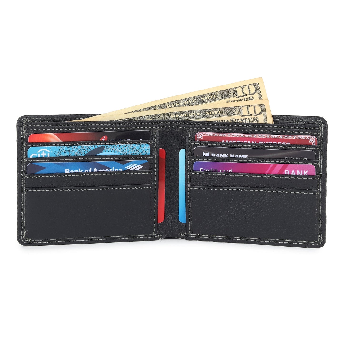 Black Textured Leather Mens Wallet