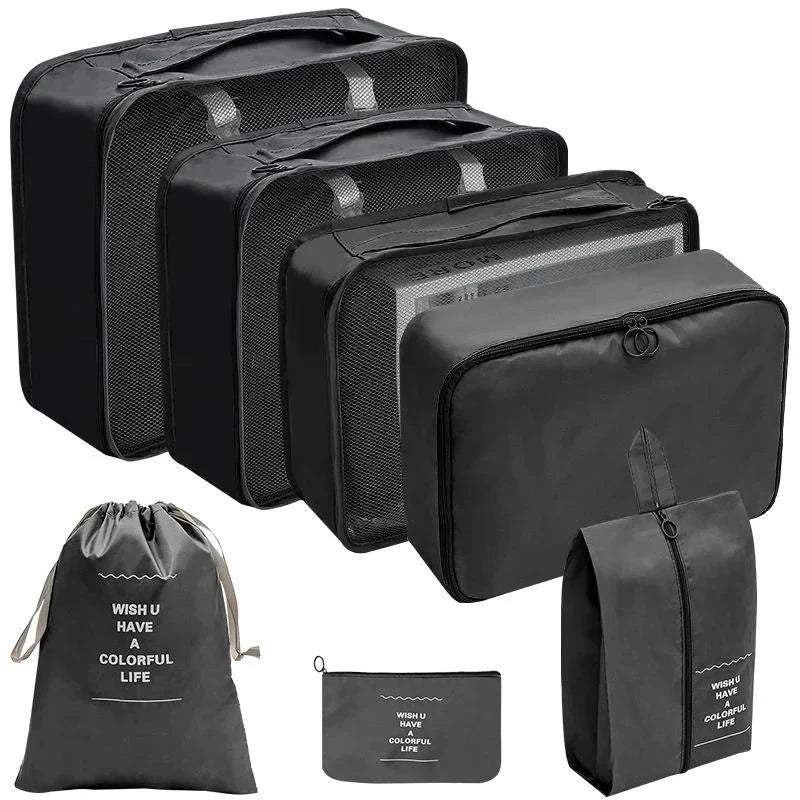 7/8/9/10 Pcs Travel Organizer Packing Cubes – Lightweight Polyester Luggage Storage Bags for Clothes, Shoes, and Accessories