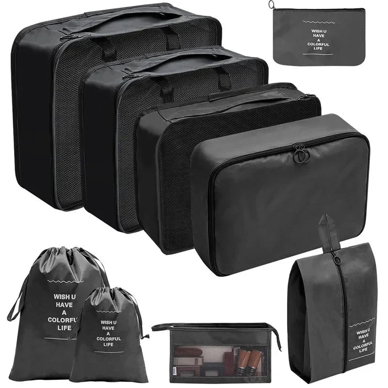 7/8/9/10 Pcs Travel Organizer Packing Cubes – Lightweight Polyester Luggage Storage Bags for Clothes, Shoes, and Accessories