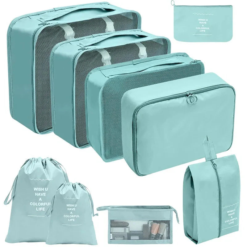 7/8/9/10 Pcs Travel Organizer Packing Cubes – Lightweight Polyester Luggage Storage Bags for Clothes, Shoes, and Accessories