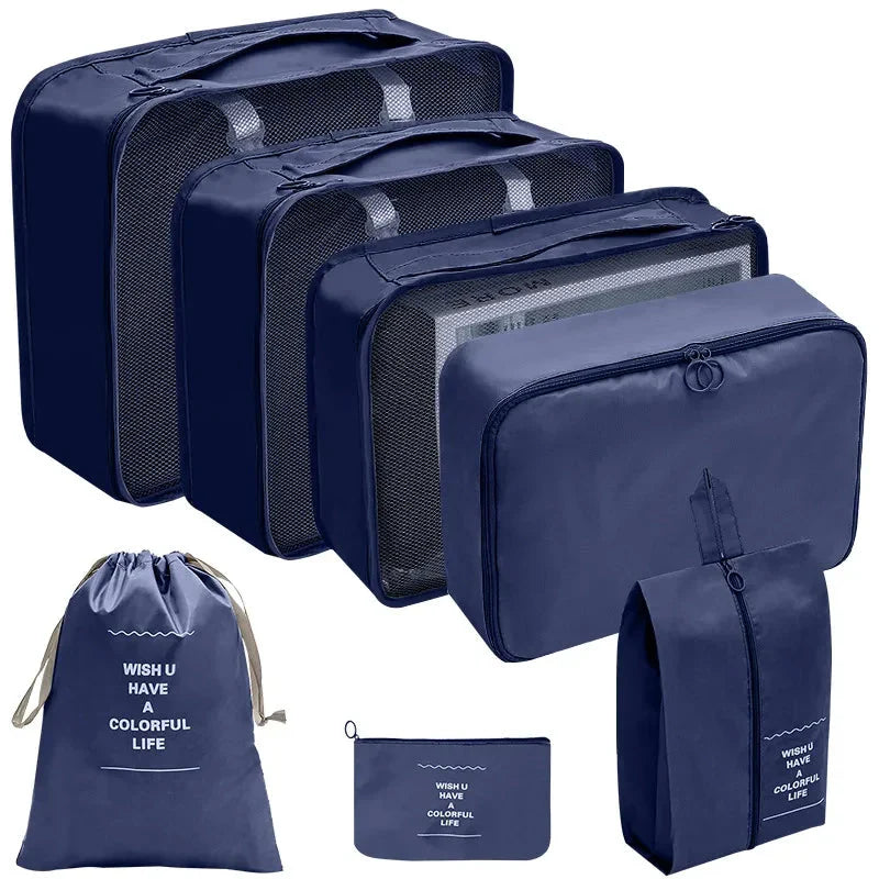 7/8/9/10 Pcs Travel Organizer Packing Cubes – Lightweight Polyester Luggage Storage Bags for Clothes, Shoes, and Accessories