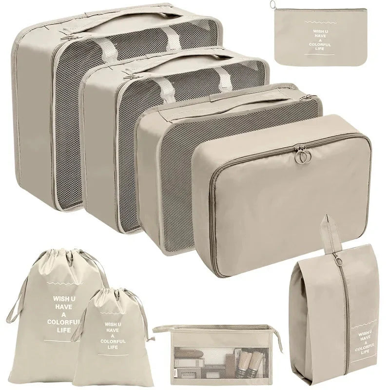 7/8/9/10 Pcs Travel Organizer Packing Cubes – Lightweight Polyester Luggage Storage Bags for Clothes, Shoes, and Accessories