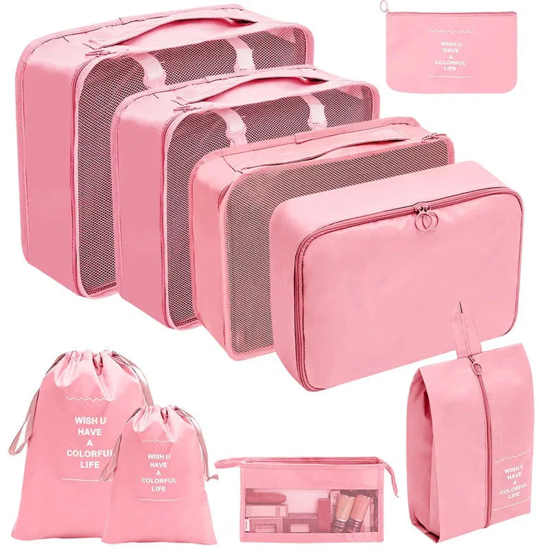7/8/9/10 Pcs Travel Organizer Packing Cubes – Lightweight Polyester Luggage Storage Bags for Clothes, Shoes, and Accessories