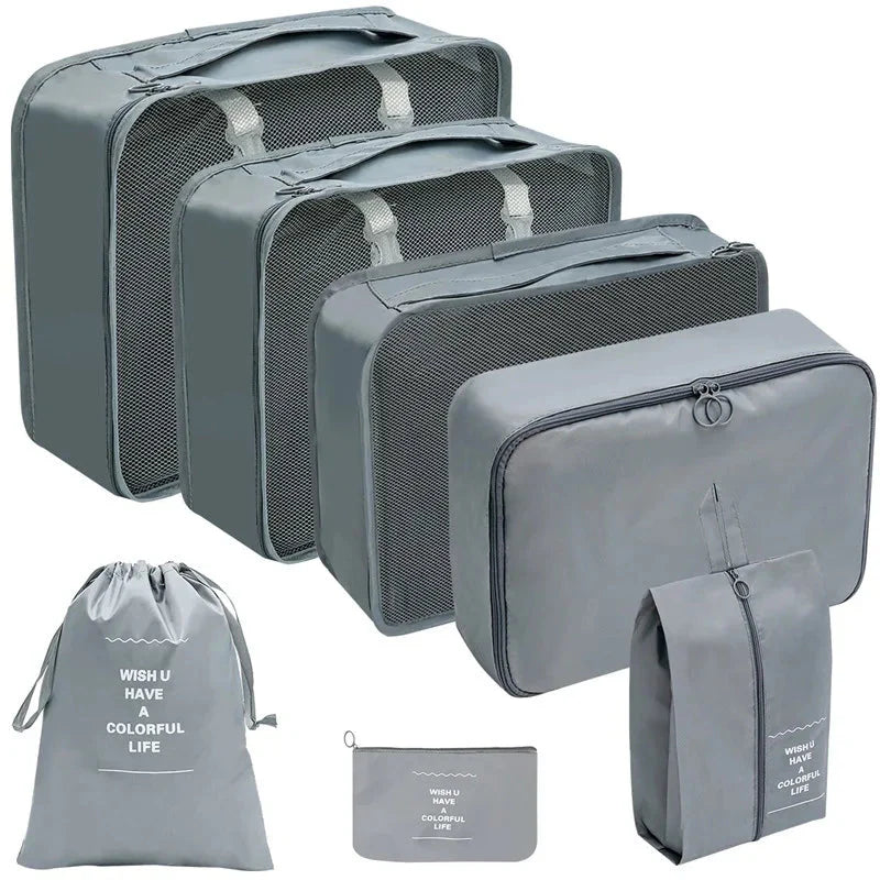 7/8/9/10 Pcs Travel Organizer Packing Cubes – Lightweight Polyester Luggage Storage Bags for Clothes, Shoes, and Accessories