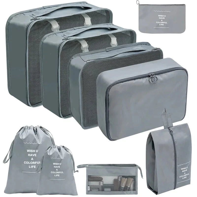 7/8/9/10 Pcs Travel Organizer Packing Cubes – Lightweight Polyester Luggage Storage Bags for Clothes, Shoes, and Accessories