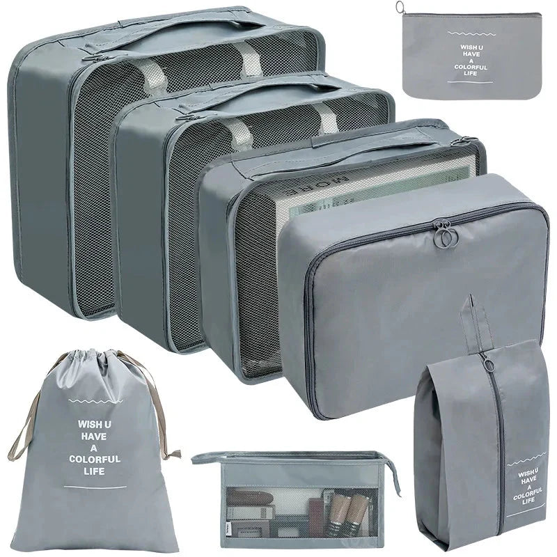 7/8/9/10 Pcs Travel Organizer Packing Cubes – Lightweight Polyester Luggage Storage Bags for Clothes, Shoes, and Accessories