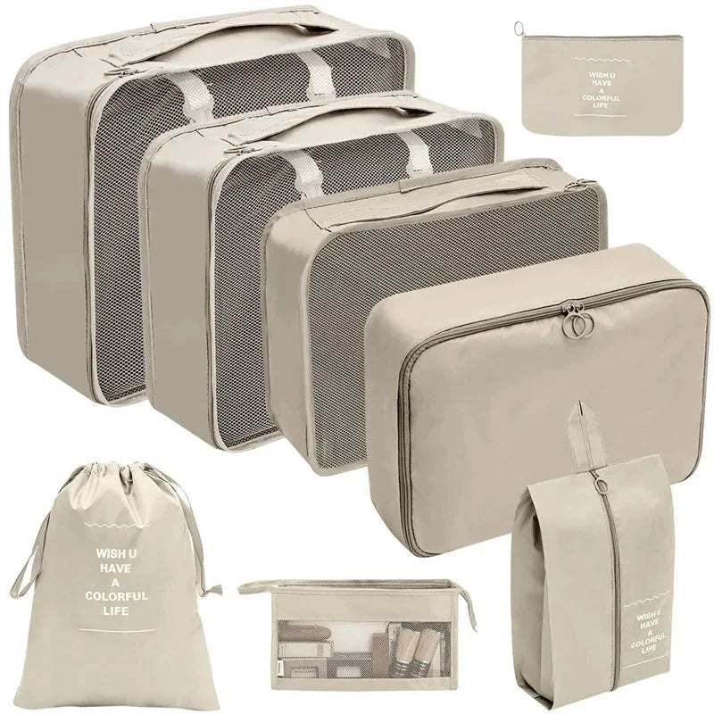 7/8/9/10 Pcs Travel Organizer Packing Cubes – Lightweight Polyester Luggage Storage Bags for Clothes, Shoes, and Accessories