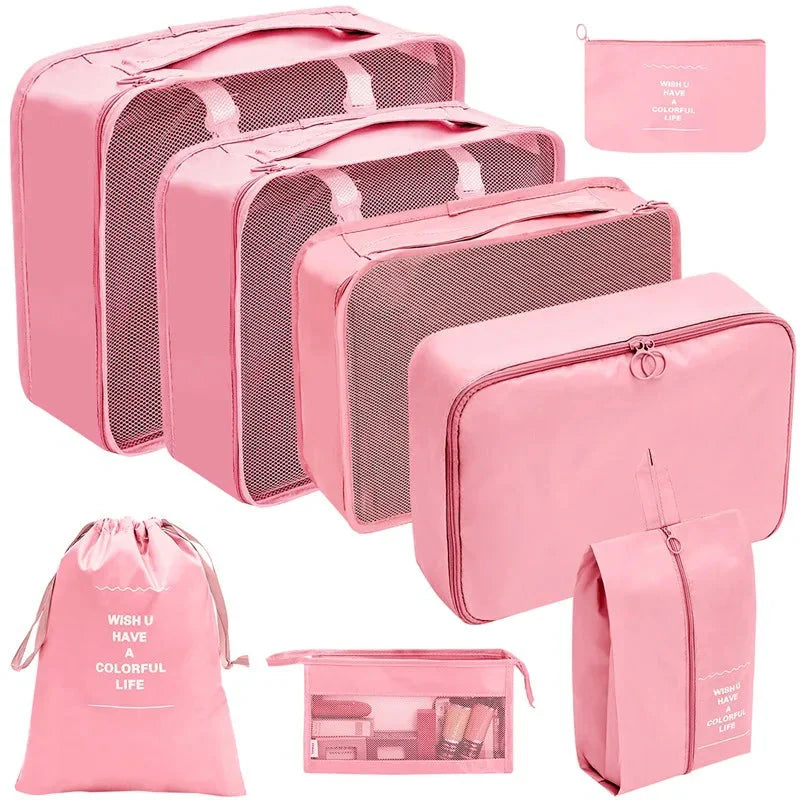 7/8/9/10 Pcs Travel Organizer Packing Cubes – Lightweight Polyester Luggage Storage Bags for Clothes, Shoes, and Accessories