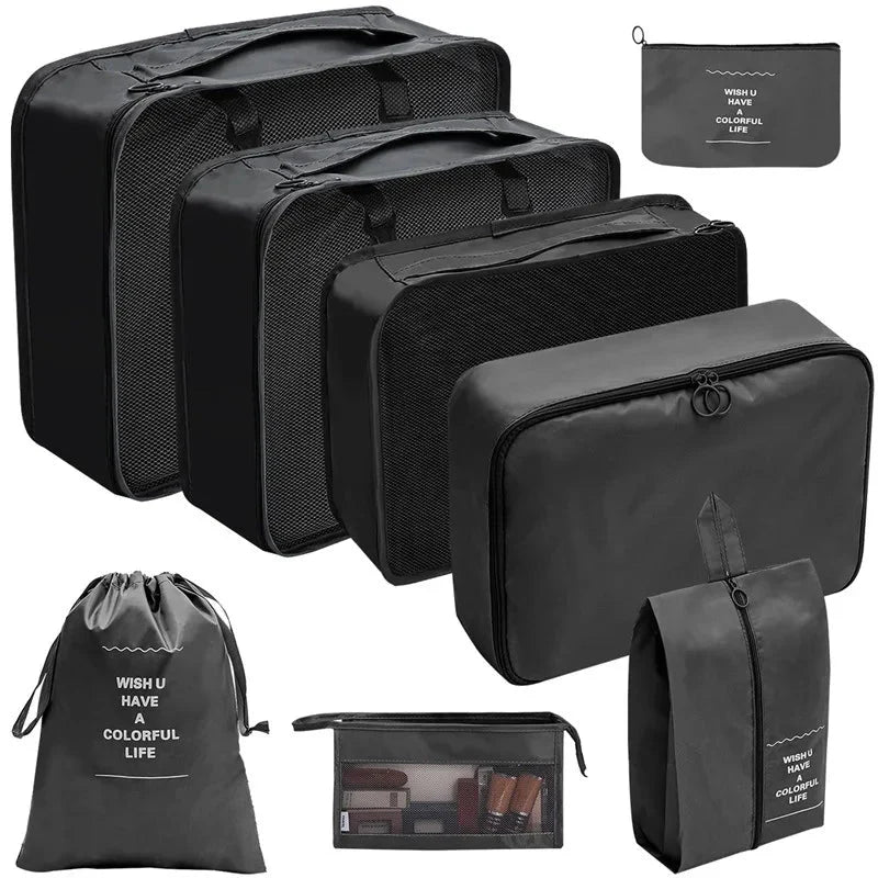 7/8/9/10 Pcs Travel Organizer Packing Cubes – Lightweight Polyester Luggage Storage Bags for Clothes, Shoes, and Accessories