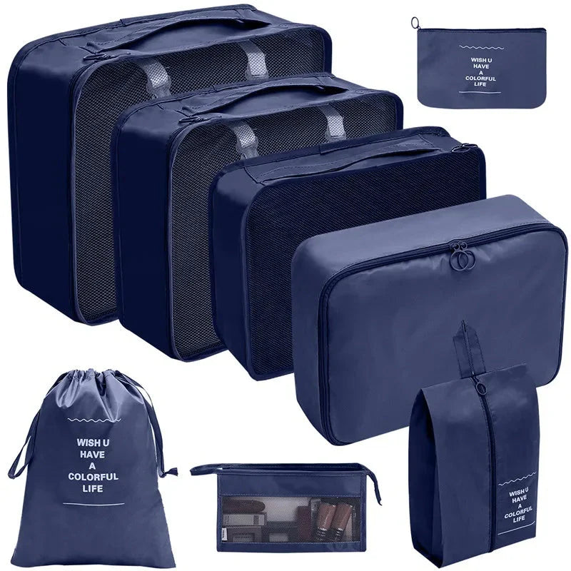 7/8/9/10 Pcs Travel Organizer Packing Cubes – Lightweight Polyester Luggage Storage Bags for Clothes, Shoes, and Accessories