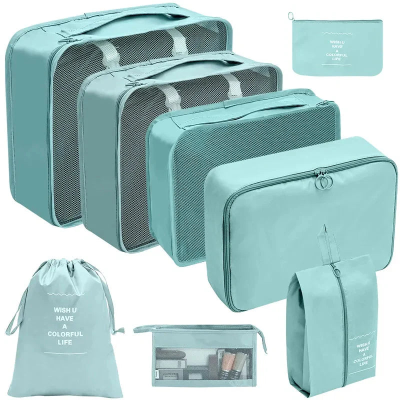 7/8/9/10 Pcs Travel Organizer Packing Cubes – Lightweight Polyester Luggage Storage Bags for Clothes, Shoes, and Accessories