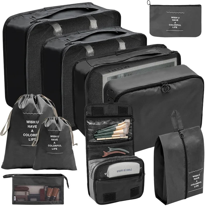 7/8/9/10 Pcs Travel Organizer Packing Cubes – Lightweight Polyester Luggage Storage Bags for Clothes, Shoes, and Accessories