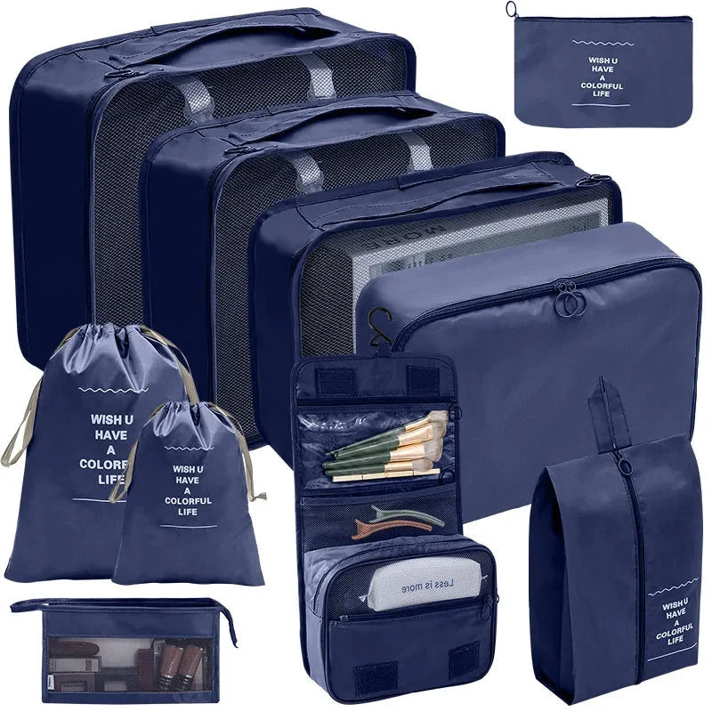 7/8/9/10 Pcs Travel Organizer Packing Cubes – Lightweight Polyester Luggage Storage Bags for Clothes, Shoes, and Accessories
