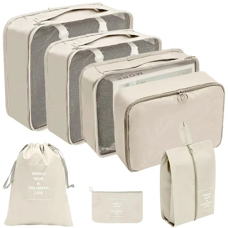 7/8/9/10 Pcs Travel Organizer Packing Cubes – Lightweight Polyester Luggage Storage Bags for Clothes, Shoes, and Accessories