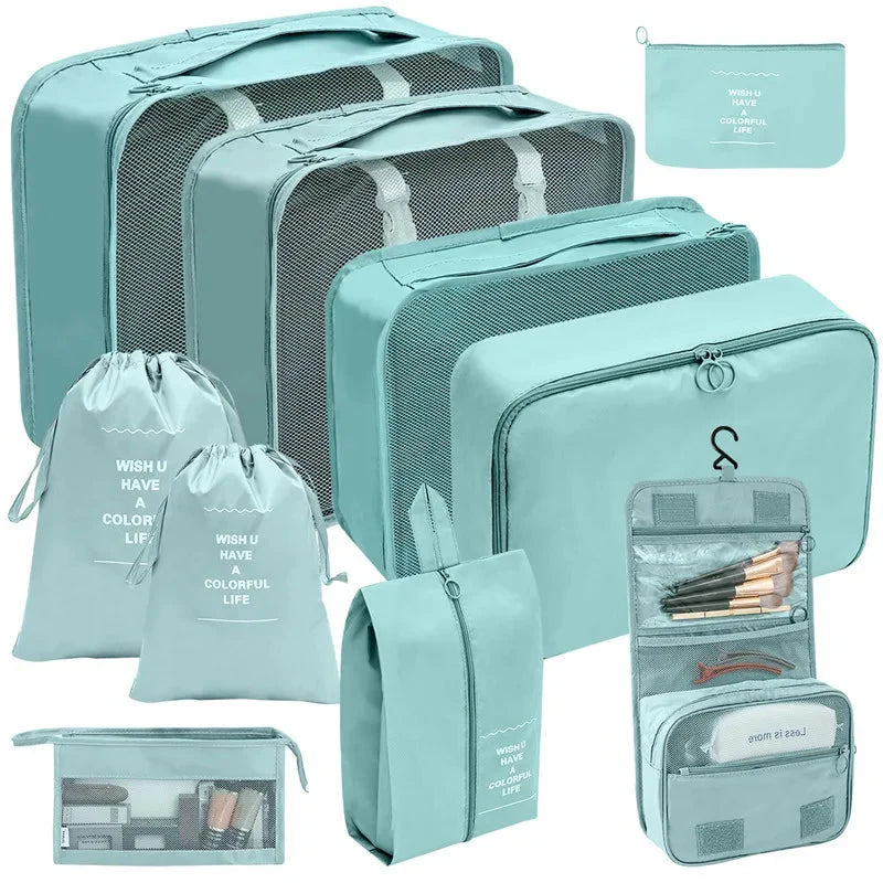 7/8/9/10 Pcs Travel Organizer Packing Cubes – Lightweight Polyester Luggage Storage Bags for Clothes, Shoes, and Accessories