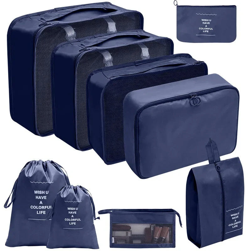 7/8/9/10 Pcs Travel Organizer Packing Cubes – Lightweight Polyester Luggage Storage Bags for Clothes, Shoes, and Accessories