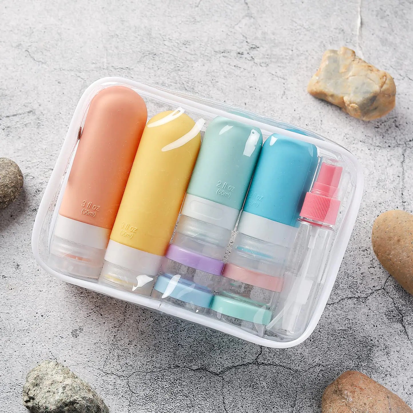 TSA-Approved Reusable Silicone Travel Bottles Set – 16 pcs / White Pack